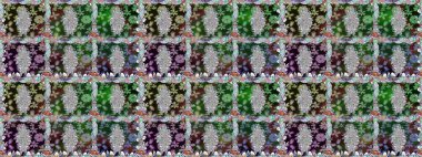 Raster illüstrasyonu. Kusursuz çiçek deseni. Asya tekstil tarzında. Tarafsız renklerde çiçekler. Raster illüstrasyonu.