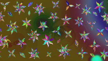 Yeşil renkli etnik çiçeklerle süslenmiş zarif bir eskiz şekli. Raster Çiçek İllüstrasyon Şirin Tekstil.