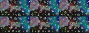 Raster illüstrasyonu. Tropik çiçek desenleri. Mavi renkte çiçekler.