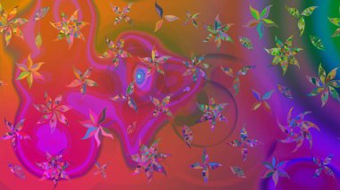 Çiçek tasarımı için inanılmaz bir kolaj cenneti tarzı. Çiçekli zambakların eskiz geçmişi. Parlak çiçekli kolaj çiçekleri mor.