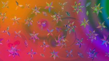 Motley illüstrasyonu. Turuncu çiçekli bahar çiçekleri. Moda baskıları için zarif bir şablon. Küçük renkli çiçekler. Küçük çiçekte şirin desenler.