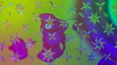 3D çiçekler, eskiz. Yeşil renklerde. Raster illüstrasyonu.