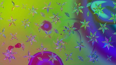 Tekstil, kumaş, ambalaj, hatıra defteri için hoş bir çiçek arkaplanı. Yeşil arka planda. Elle çizilmiş çiçek desenli Raster çizimi. Çocuksu tasarım.