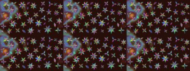 Raster illüstrasyonundaki çiçek desenli çizim. Kahverengi renkte çiçekler.