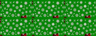 Düz Çiçek Elementleri Tasarımı. Renkli Bahar Teması eskiz kalıbı. Sevimli çiçek raster deseni. Yeşil renkte çiçekler.