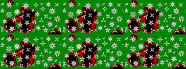 Tropik çiçek desenleri. Raster illüstrasyonu. Yeşil renkte çiçekler.