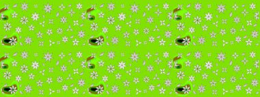 Raster illüstrasyonu. Çiçekli karalama şeklinde Raster çiçek deseni. Yumuşak, yeşil renkte bahar çiçekleri.