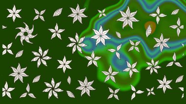 Moda baskıları için zarif bir şablon. Parlak renkli çiçekleri ve yeşil ve nötr renklerde yaprakları olan harika bir çiçek deseni. Halk tarzı. Modern çiçek arkaplanı.