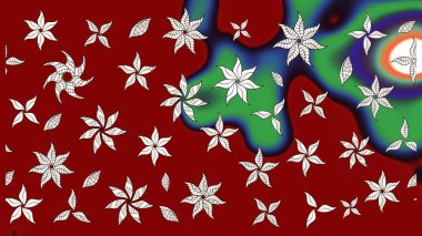 Raster çiçek desenli çiçek deseni, yapraklar, dekoratif elementler, sıçrama, lekeler, el çizimi kontur çizgileri ve Doodle çizim stili, grafik raster çizim çizimi.