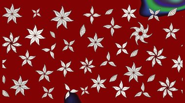 Raster deseni. Bahar çiçekleri dallı desen, kırmızı ve nötr renkler çiçekli siluet.