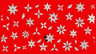 Renkli Bahar Teması eskiz kalıbı. Çiçek desenli çizim. Asya tekstil tarzında. Raster illüstrasyonu. Kırmızı ve nötr renklerde çiçekler. Düz Çiçek Elementleri Tasarımı.