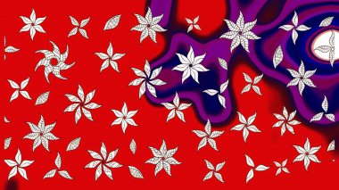 Raster illüstrasyonundaki çiçek desenli çizim. Düz Çiçek Elementleri Tasarımı. Renkli Yaz Temalı eskiz kalıbı. Kırmızı ve nötr renkte çiçekler.