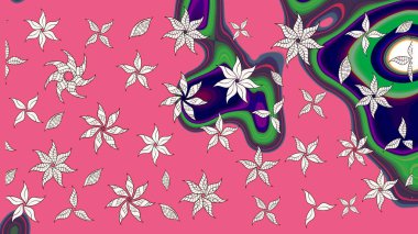 Şirin çiçekli eskiz deseni ve pembe ve nötr renklerde yapraklar, suluboya çiçek deseni, duvar kağıdı, kart ya da kumaş için fayanslı. Raster illüstrasyonu.