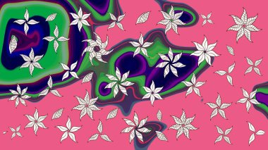 Düz Çiçek Elementleri Tasarımı. Çiçek desenli çizim. Renkli Bahar Teması eskiz kalıbı. Raster illüstrasyonu. Asya tekstil tarzında. Güzel kumaş deseni.