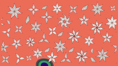 Turuncu ve nötr üzerine turuncu ve nötr. Retro tekstil tasarım koleksiyonu. 1950-1960 motifleri. El çizimi çiçek unsurları olan soyut çizim raster deseni. Çiçekli ipek eşarp..