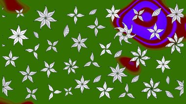 Çiçek ve yapraklı karalama şeklinde Raster çiçek deseni. Raster illüstrasyonu. Yumuşak, bahar çiçekleri yeşil ve nötr renklerde.