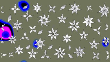 Raster suluboya çiçek deseni, narin çiçekler, yeşil ve beyaz çiçekler, tebrik kartı şablonu. Güzel kumaş deseni.