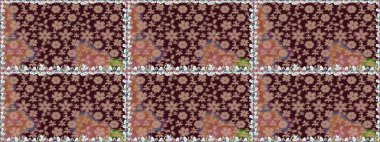 Kahverengi renkli şirin çiçek deseni. Raster Modaya uygun kumaş deseni. Düz Çiçek Elementleri Tasarımı. Renkli Bahar Teması Kusursuz Arkaplan.