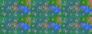 Raster Çiçek İllüstrasyonu güzel tekstil. Mavi renkli etnik çiçeklerle zarif eskiz deseni.