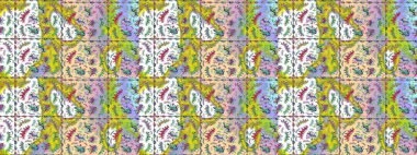 Renklerle. Renkli süs kenarı. Çizim kalıbı. Raster illüstrasyonu. Çiçek duvar kağıdı. Hint süsü..