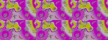 Çiçeklerle suluboya desenli çiçek deseni. Raster illüstrasyonu. Eflatun, mor ve nötr renklerde Asya tekstili.