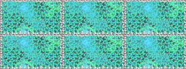 Raster illüstrasyonu. Kusursuz. Mavi ve yeşil arka planda renkli kelebek koleksiyonu. Kağıt, kumaş ve ambalaj için uygun. Kart, baskı ve davetiye için basit kadınsı desen.