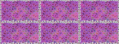 Giysi tasarımı için mor menekşe arkaplan üzerine geleneksel Raster halk çiçekleri dekoru. Kart, baskı ve davetiye için basit şirin bir desen. Nakış trendi. Egzotik kelebeklerle süslenmiş çiçeksiz desen.