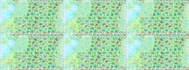 Duvar kağıtları, web sayfası geçmişi, yüzey dokuları, tekstil için mükemmel. Raster. Resimlerde tropik kelebekler görülür. Tarafsız ve yeşil renkler üzerine kusursuz çiçek desenli arka plan.