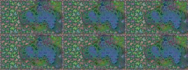 Raster illüstrasyonu. Egzotik hayvanlar. Kumaş, kağıt, ambalaj kâğıdı ve duvar kağıdı tasarımı için harika bir arka plan. Mavi ve yeşil kelebekler. Kusursuz..