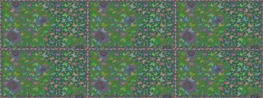 Raster Kelebekleri deseni. Yeşil ve mavi renklerin çizimi. Soyut, pürüzsüz bir arkaplan. Güzel kumaş tasarımı..