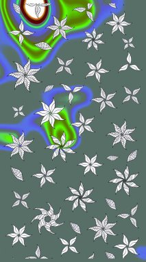 Raster illüstrasyonu. Tarafsız ve yeşil renklerde çiçekler. Çizim çiçek deseni duvar kağıdı için kullanılabilir.