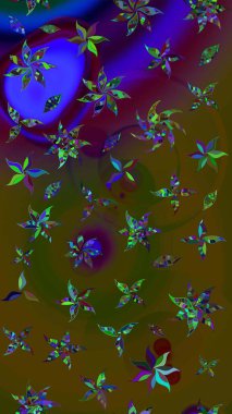 Çiçek süslemeli çizim deseni. Raster illüstrasyonu. Kahverengi ve yeşil renkte çiçekler.