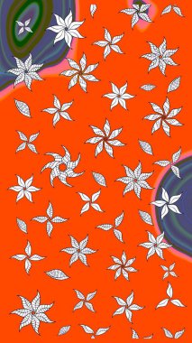 Raster Çiçek İllüstrasyonu güzel tekstil. Turuncu ve nötr renklerdeki etnik çiçeklerle zarif bir eskiz..