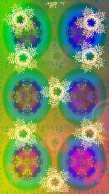 Kış kartı Mutlu Noeller, Yeni Yıl ve Mutlu Tatil Raster çizimleri. Kar taneleri arka planda. Yeşil, mavi ve sarı kar taneli Noel kartı yeşil, mavi ve sarı renkler.