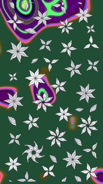 El çizimi çiçek çizimi deseni (fayans). Tekstil için suluboya eskiz deseni. Şirin çiçekler, desenli, yeşil ve nötr renklerle renkli çizim deseni.