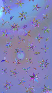 Renkli Yaz Temalı eskiz kalıbı. Raster Illustrasyon 'daki Çiçek Deseni' nin son moda çizimi. Düz Çiçek Elementleri Tasarımı. Mor ve mavi renkte çiçekler.