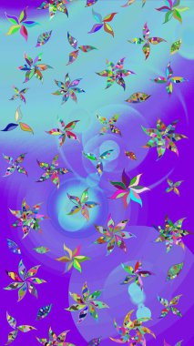 Mor ve mavi renkte çiçekler. Düz Çiçek Elementleri Tasarımı. Renkli Yaz Temalı eskiz kalıbı. Sevimli çiçek raster deseni.