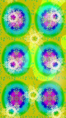 El çizimi. Çiçekli eskiz deseni. Yeşil ve sarı renkli çiçekler. Suluboya çizimi.