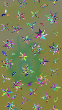 Raster illüstrasyonundaki çiçek desenli çizim. Yeşil ve kahverengi renkte çiçekler.