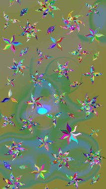 Yeşil ve kahverengi renklerde. 3D çiçekler, eskiz. Raster illüstrasyonu.