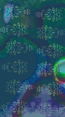 Vadinin çiçekleri mavi ve yeşil renklerde. Çiçeksel çizim kalıbının çizimi.