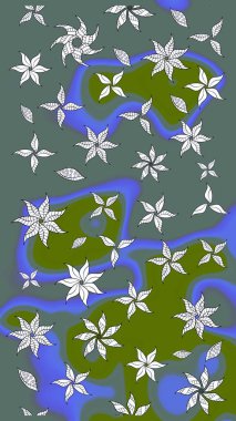 Düz Çiçek Elementleri Tasarımı. Tarafsız ve yeşil renkli şirin çiçek desenleri. Renkli Bahar Teması eskiz kalıbı. Raster Modaya uygun kumaş deseni.