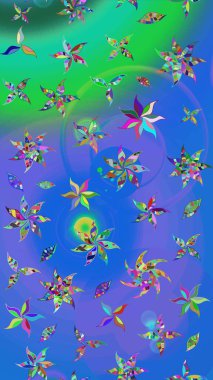 Mavi ve yeşil renkli şirin tekstil tarzında. Renkli çizim kalıbı. Çiçek arkaplan. Raster illüstrasyonu. Çiçek duvar kağıdı.