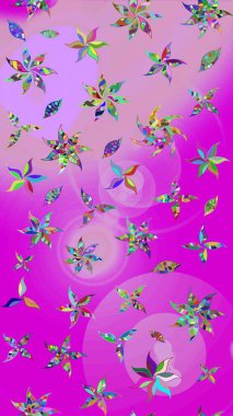 Bir sürü mor ve nötr soyut çiçekli tropikal çizim deseni. Varicolomagenta ve nötr raster çizimi. Küçük çiçekte sevimli çiçek deseni var..