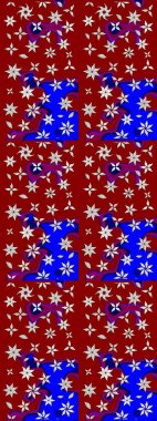 Çiçekli karalama şeklinde Raster çiçek deseni. Nazik, sevimli çiçek arkaplanı. Kırmızı ve mavi renkte çiçekler.