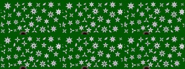 Renkli Bahar Teması eskiz kalıbı. Raster Modaya uygun kumaş deseni. Yeşil ve nötr renklerde şirin çiçek desenleri. Düz Çiçek Elementleri Tasarımı.