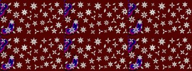 Renkli Bahar Teması eskiz kalıbı. Düz Çiçek Elementleri Tasarımı. Asya tekstil tarzında. Çiçek desenli çizim. Raster illüstrasyonu. Kırmızı ve nötr renkte çiçekler.