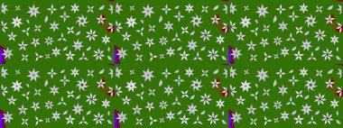 Renkli Bahar Teması eskiz kalıbı. Yeşil ve nötr renklerde çiçekler. Çiçekli çizim şekli. Düz Çiçek Elementleri Tasarımı.