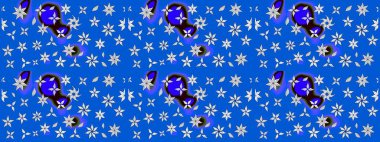 Raster illüstrasyonundaki çiçek desenli çizim. Suluboya tarzında mavi ve nötr renkte çiçekler.