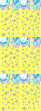 Çiçek ve yapraklı karalama şeklinde Raster çiçek deseni. Sarı ve beyaz renklerde bahar çiçekleri. Raster illüstrasyonu.